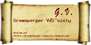 Gremsperger Vászoly névjegykártya